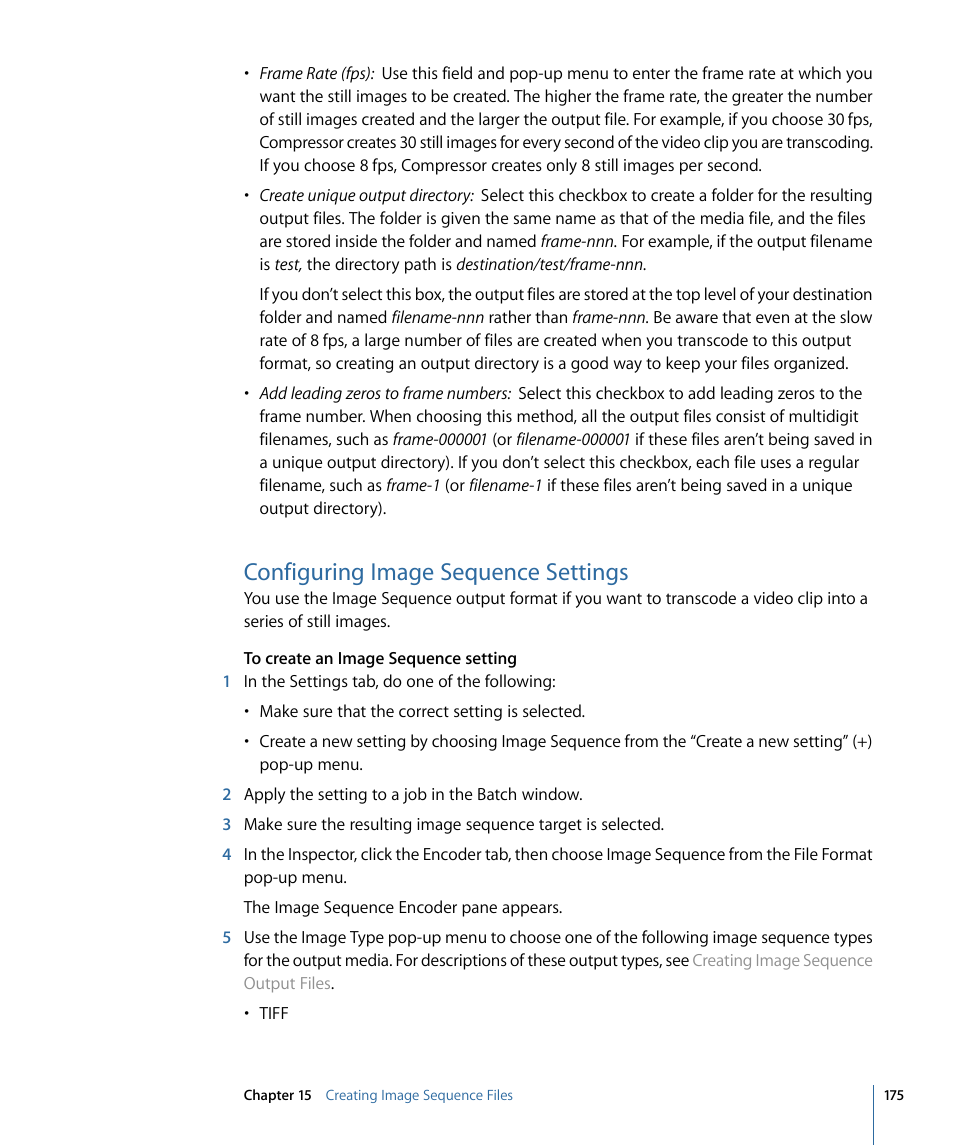 Configuring image sequence settings | Apple Compressor 3 User Manual | Page 175 / 368