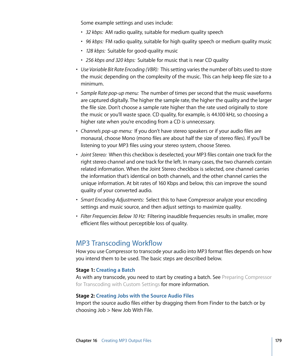 Mp3 transcoding workflow | Apple Compressor 3 User Manual | Page 179 / 368