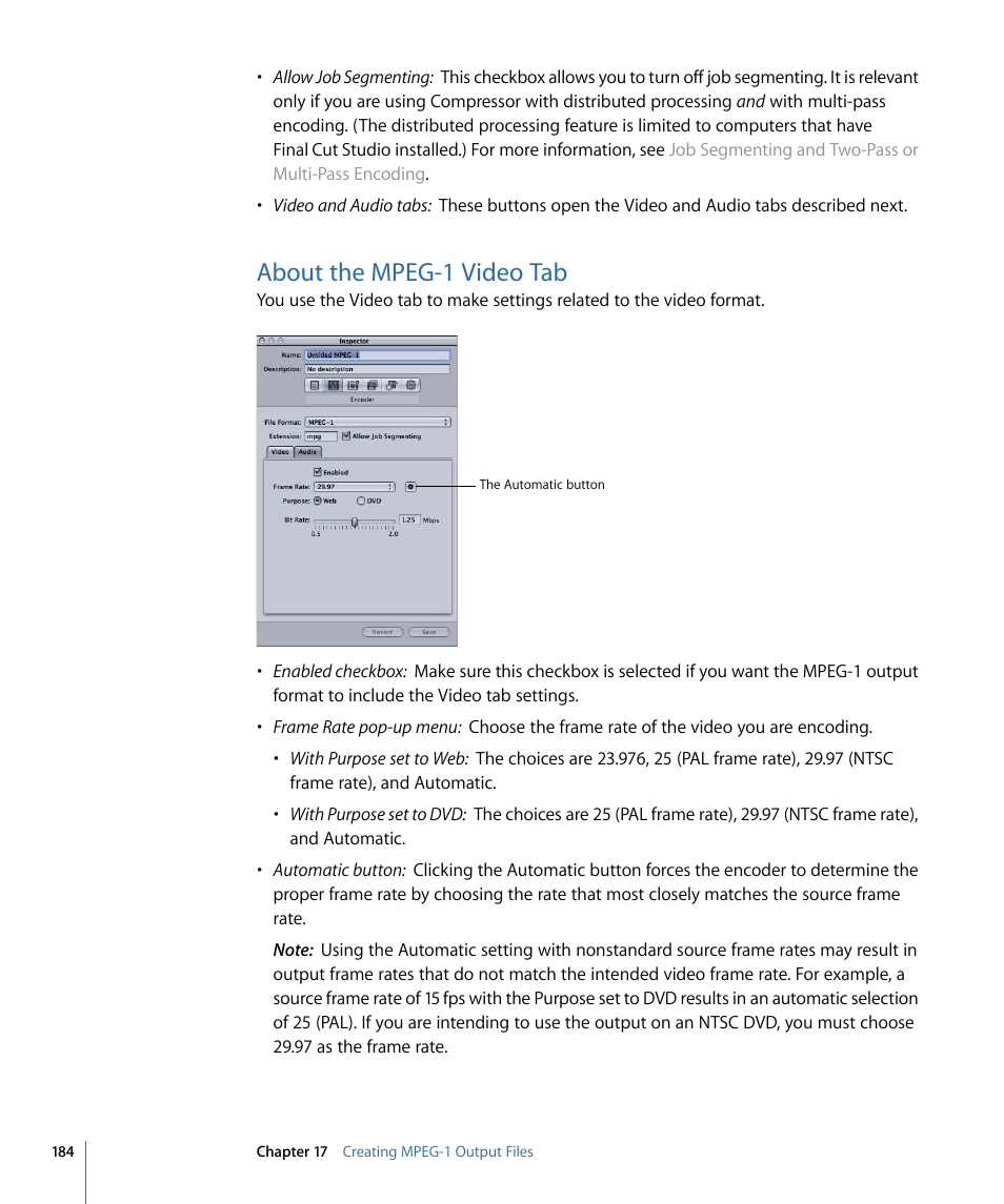 About the mpeg-1 video tab | Apple Compressor 3 User Manual | Page 184 / 368