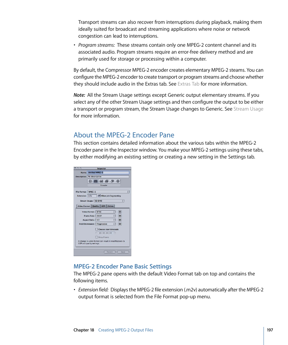 About the mpeg-2 encoder pane, Mpeg-2 encoder pane basic settings | Apple Compressor 3 User Manual | Page 197 / 368