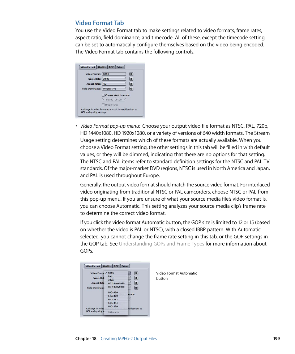 Video format tab | Apple Compressor 3 User Manual | Page 199 / 368