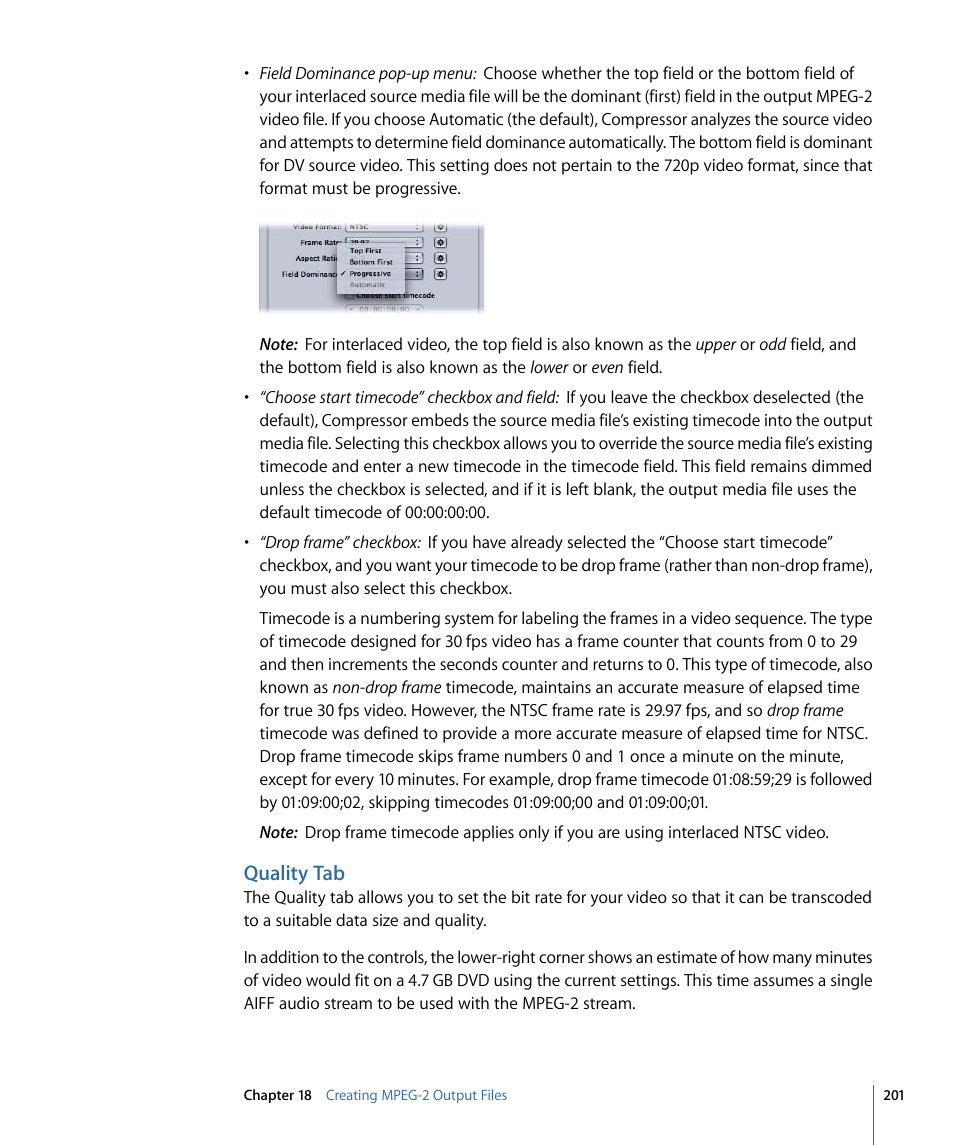 Quality tab | Apple Compressor 3 User Manual | Page 201 / 368