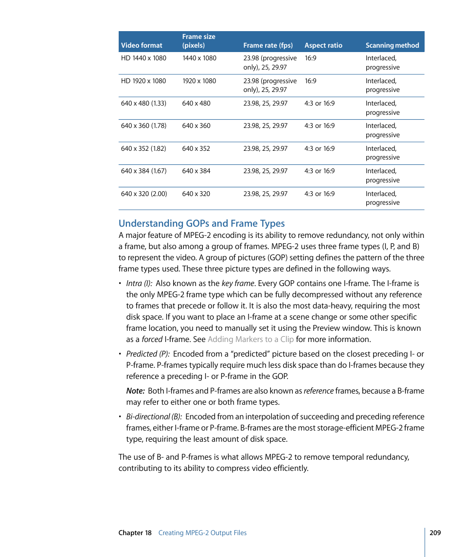 Understanding gops and frame types | Apple Compressor 3 User Manual | Page 209 / 368