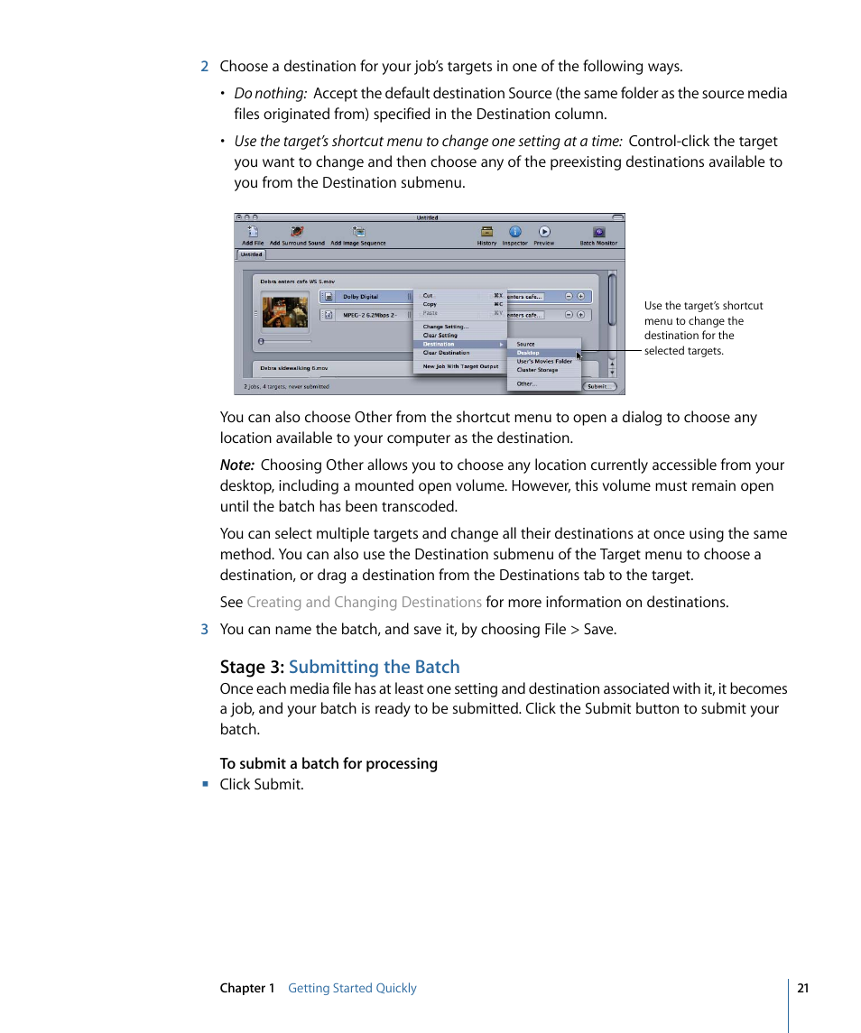 Stage 3: submitting the batch | Apple Compressor 3 User Manual | Page 21 / 368