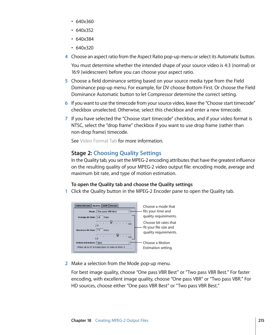 Stage 2: choosing quality settings | Apple Compressor 3 User Manual | Page 215 / 368