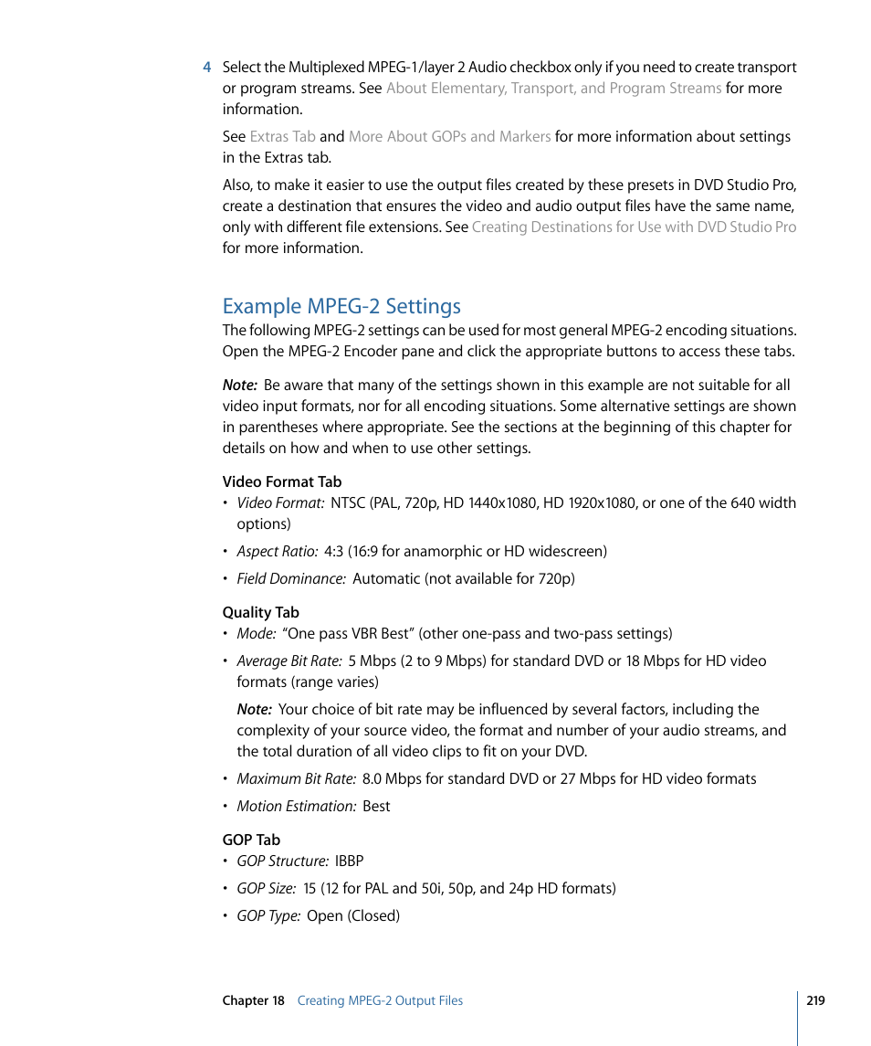 Example mpeg-2 settings | Apple Compressor 3 User Manual | Page 219 / 368