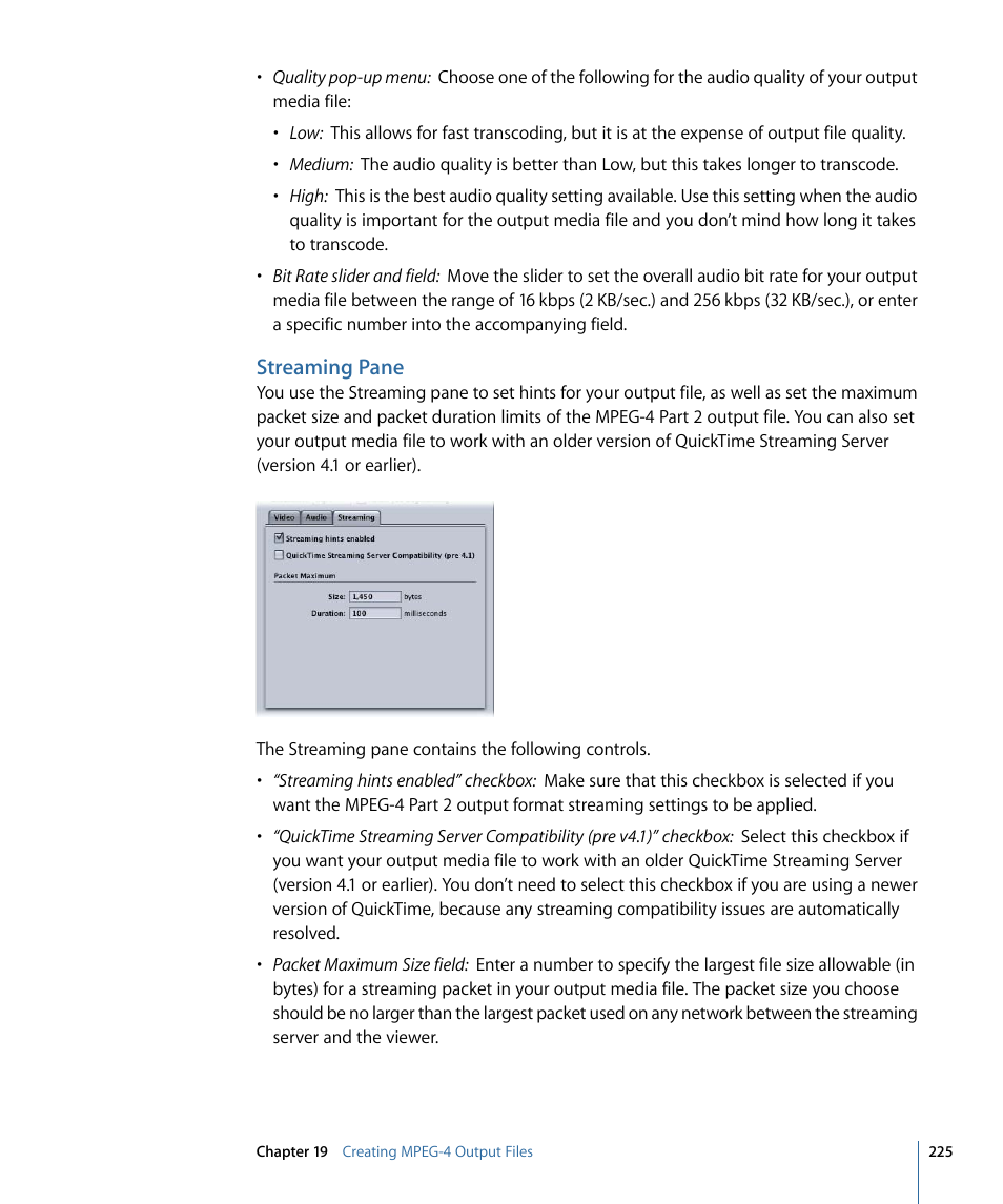 Streaming pane | Apple Compressor 3 User Manual | Page 225 / 368