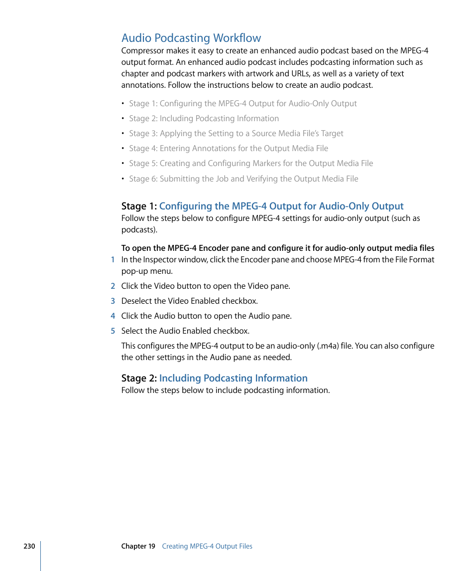 Audio podcasting workflow, Stage 2: including podcasting information | Apple Compressor 3 User Manual | Page 230 / 368