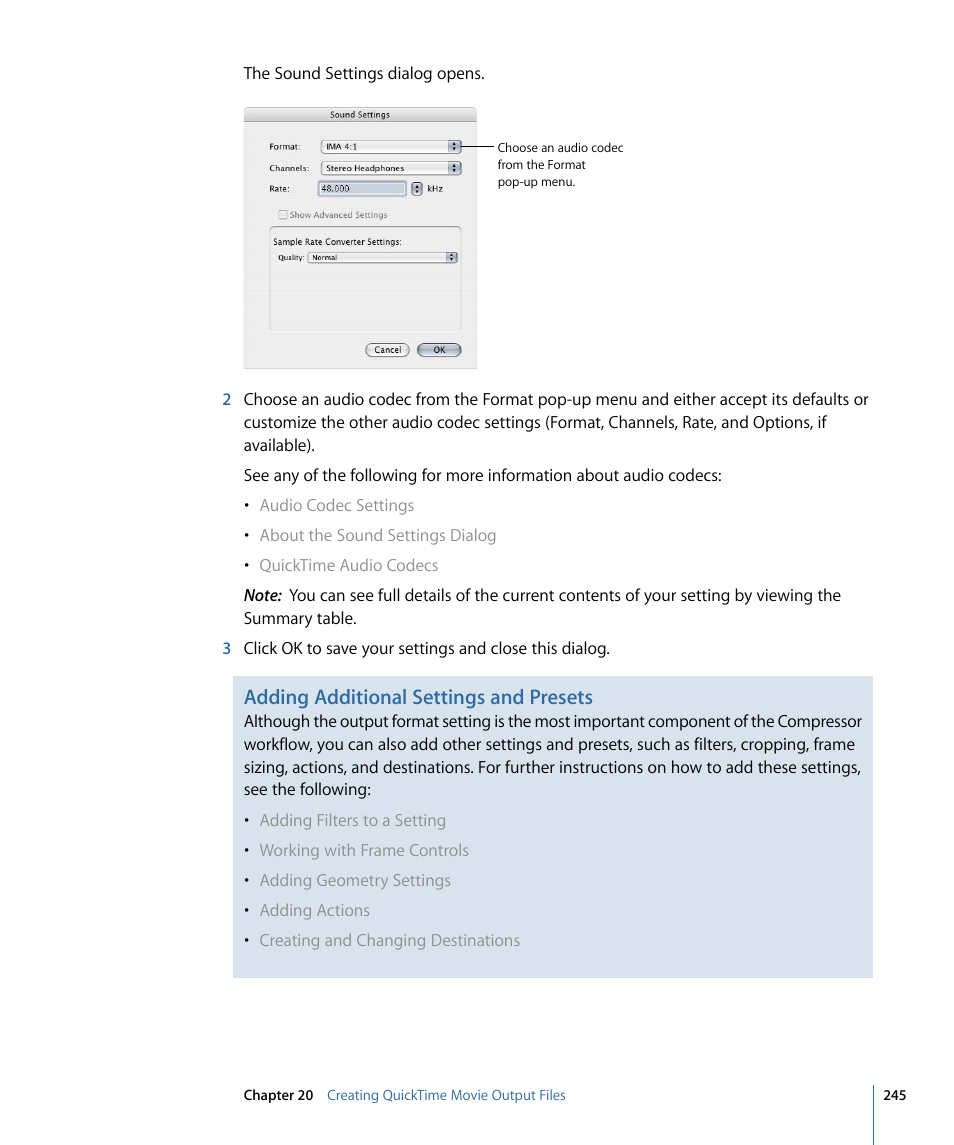 Adding additional settings and presets | Apple Compressor 3 User Manual | Page 245 / 368