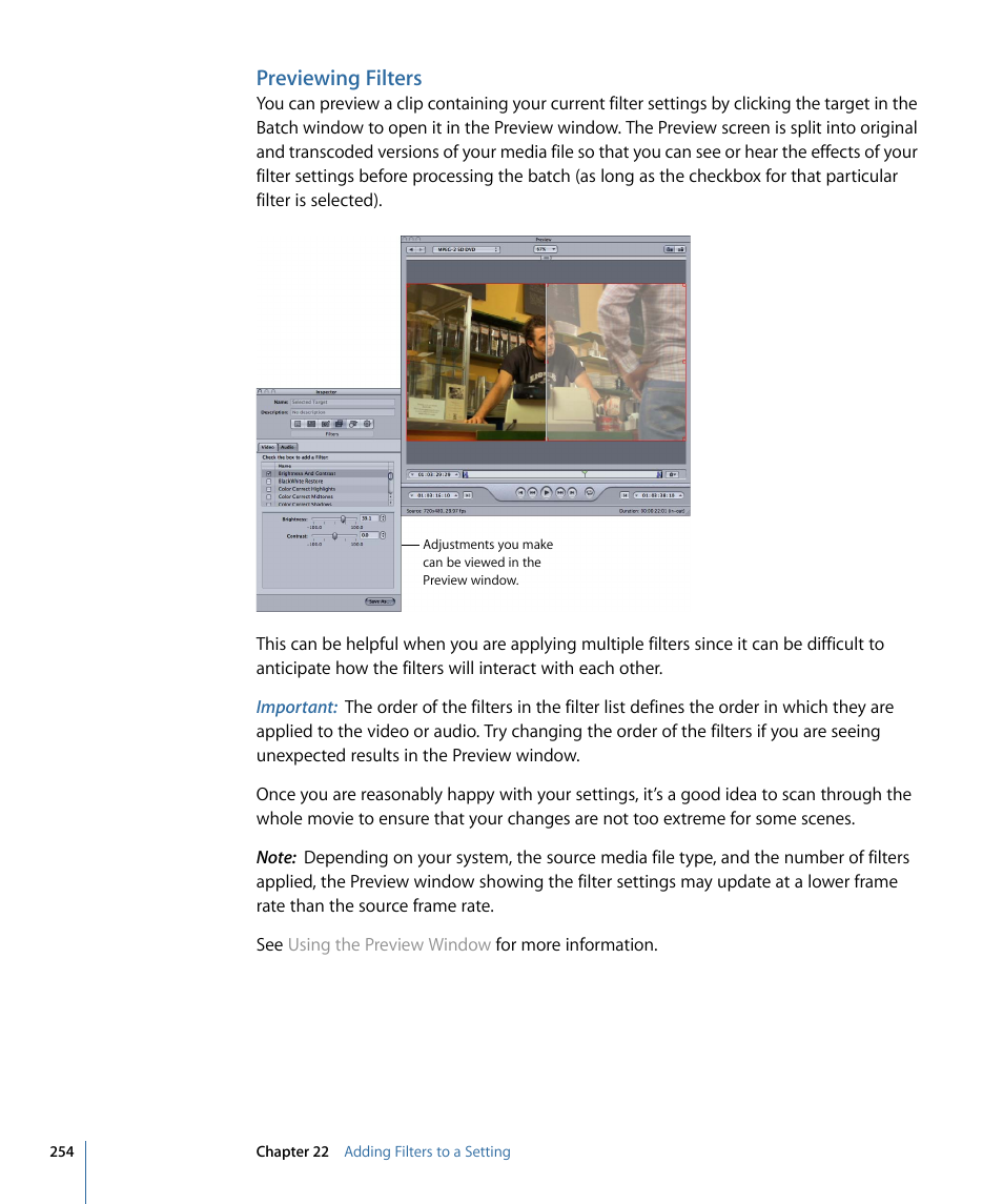 Previewing filters | Apple Compressor 3 User Manual | Page 254 / 368
