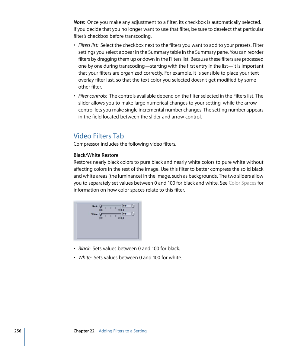 Video filters tab | Apple Compressor 3 User Manual | Page 256 / 368