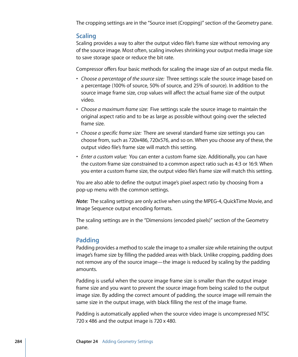 Scaling, Padding | Apple Compressor 3 User Manual | Page 284 / 368