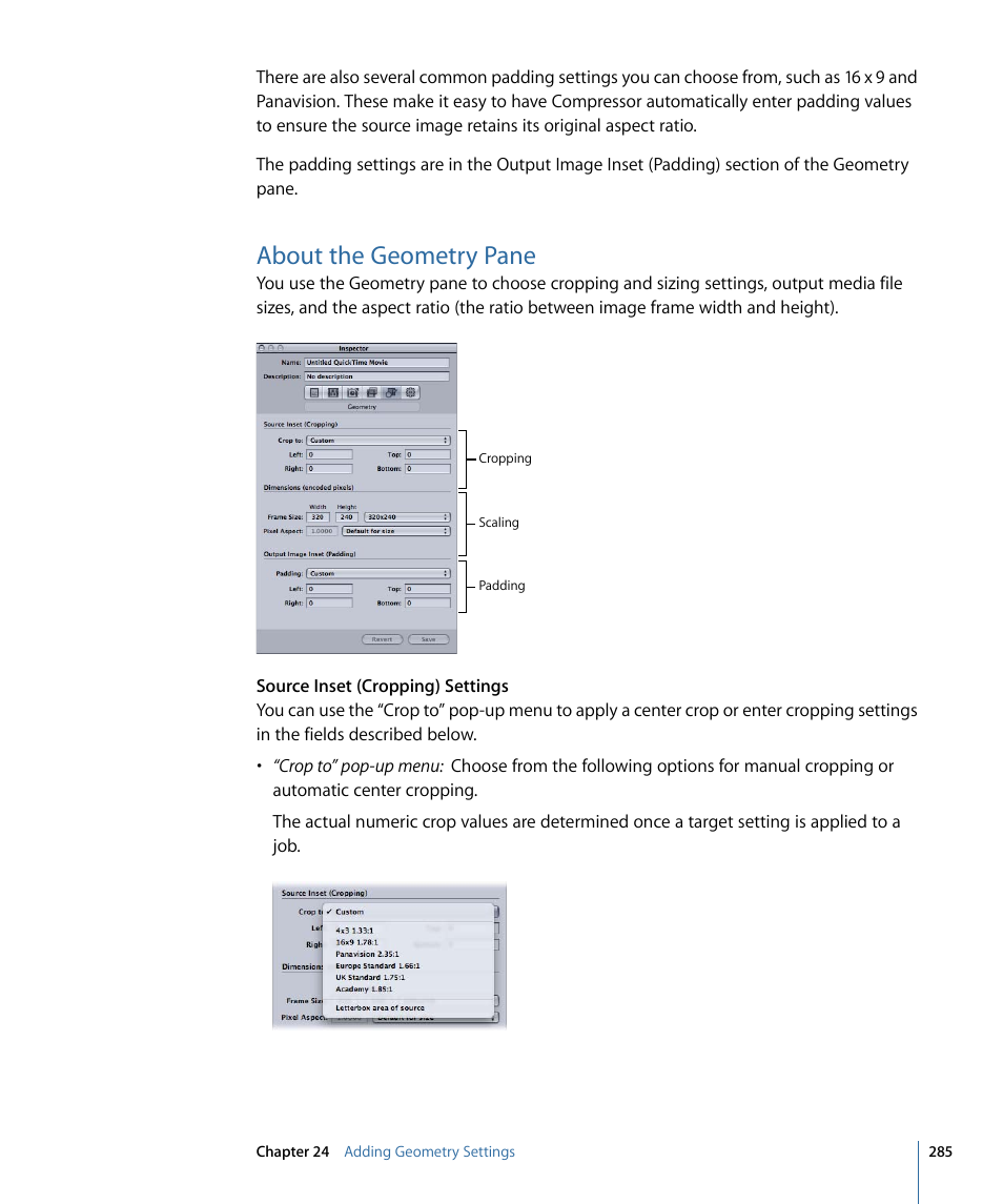 About the geometry pane | Apple Compressor 3 User Manual | Page 285 / 368