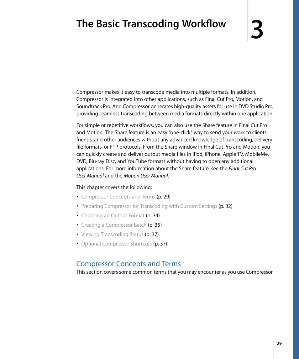 The basic transcoding workflow, Compressor concepts and terms | Apple Compressor 3 User Manual | Page 29 / 368