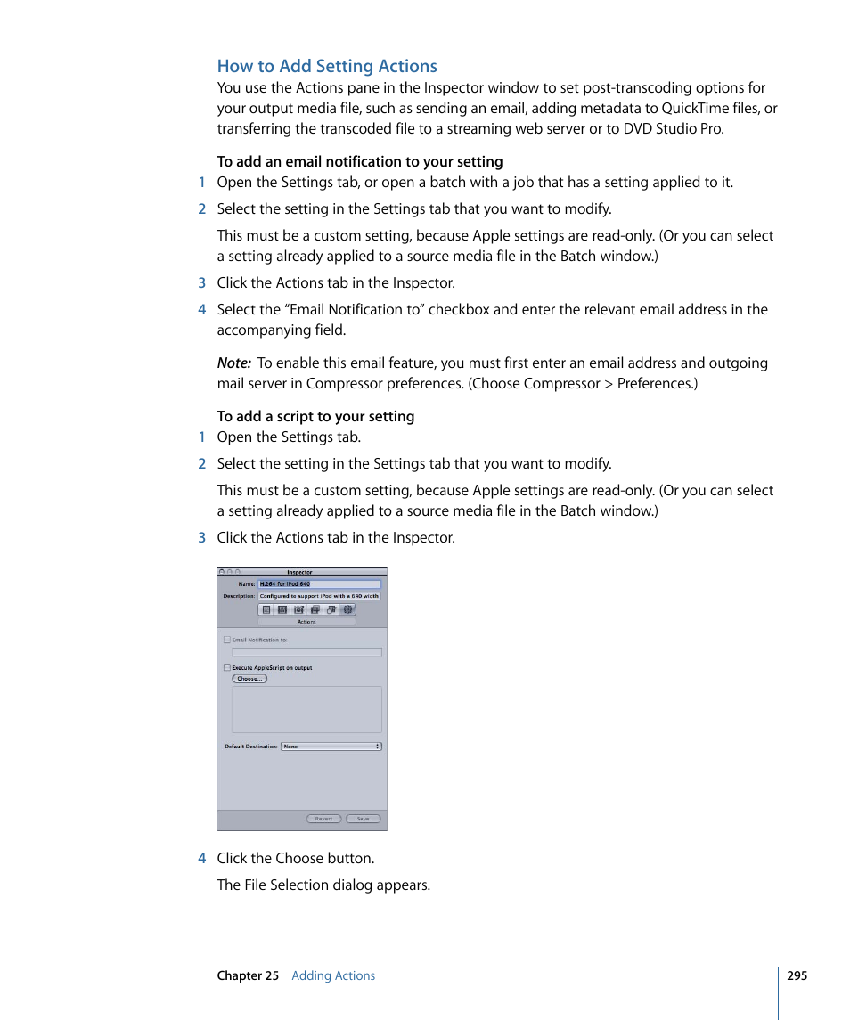 How to add setting actions | Apple Compressor 3 User Manual | Page 295 / 368