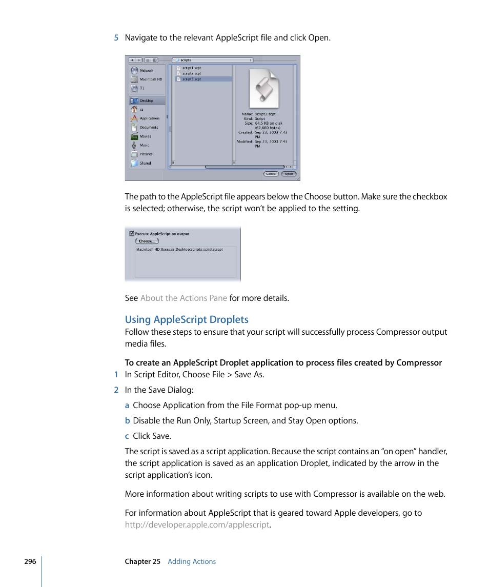 Using applescript droplets | Apple Compressor 3 User Manual | Page 296 / 368