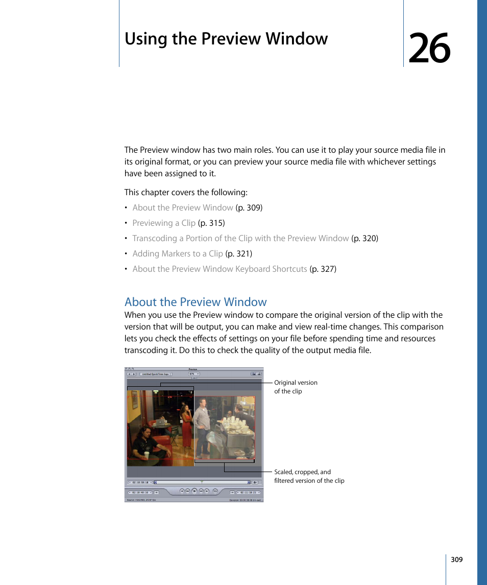 Using the preview window, About the preview window, About | The preview window | Apple Compressor 3 User Manual | Page 309 / 368