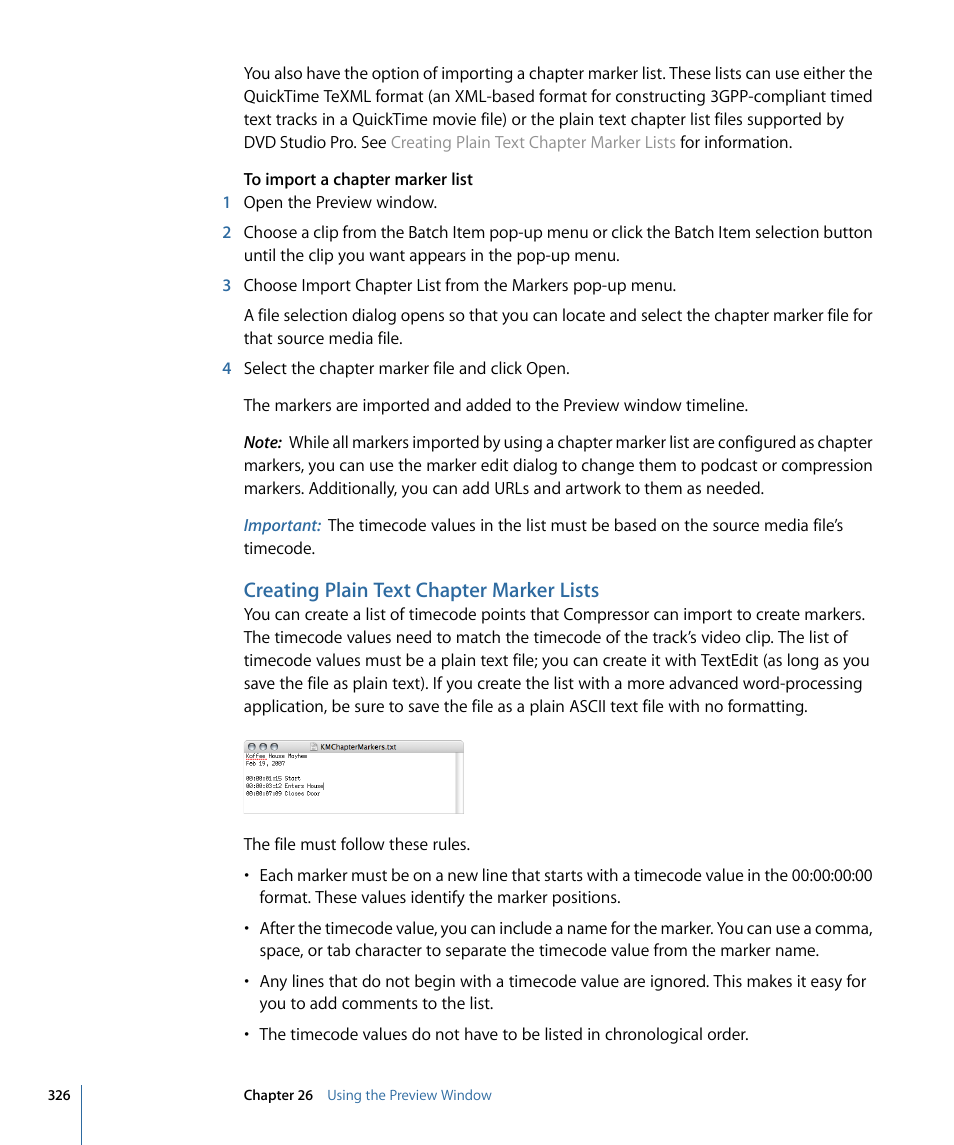 Creating plain text chapter marker lists | Apple Compressor 3 User Manual | Page 326 / 368