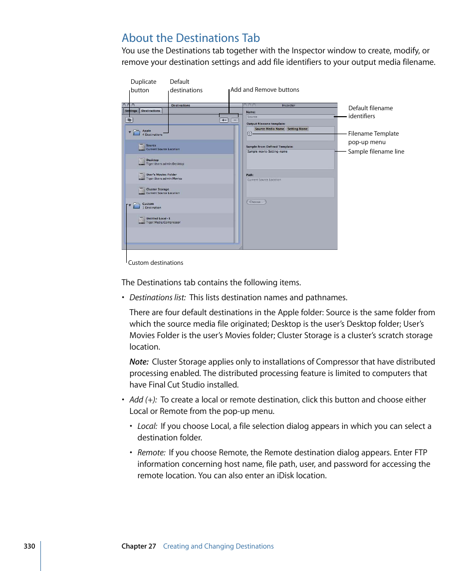 About the destinations tab | Apple Compressor 3 User Manual | Page 330 / 368