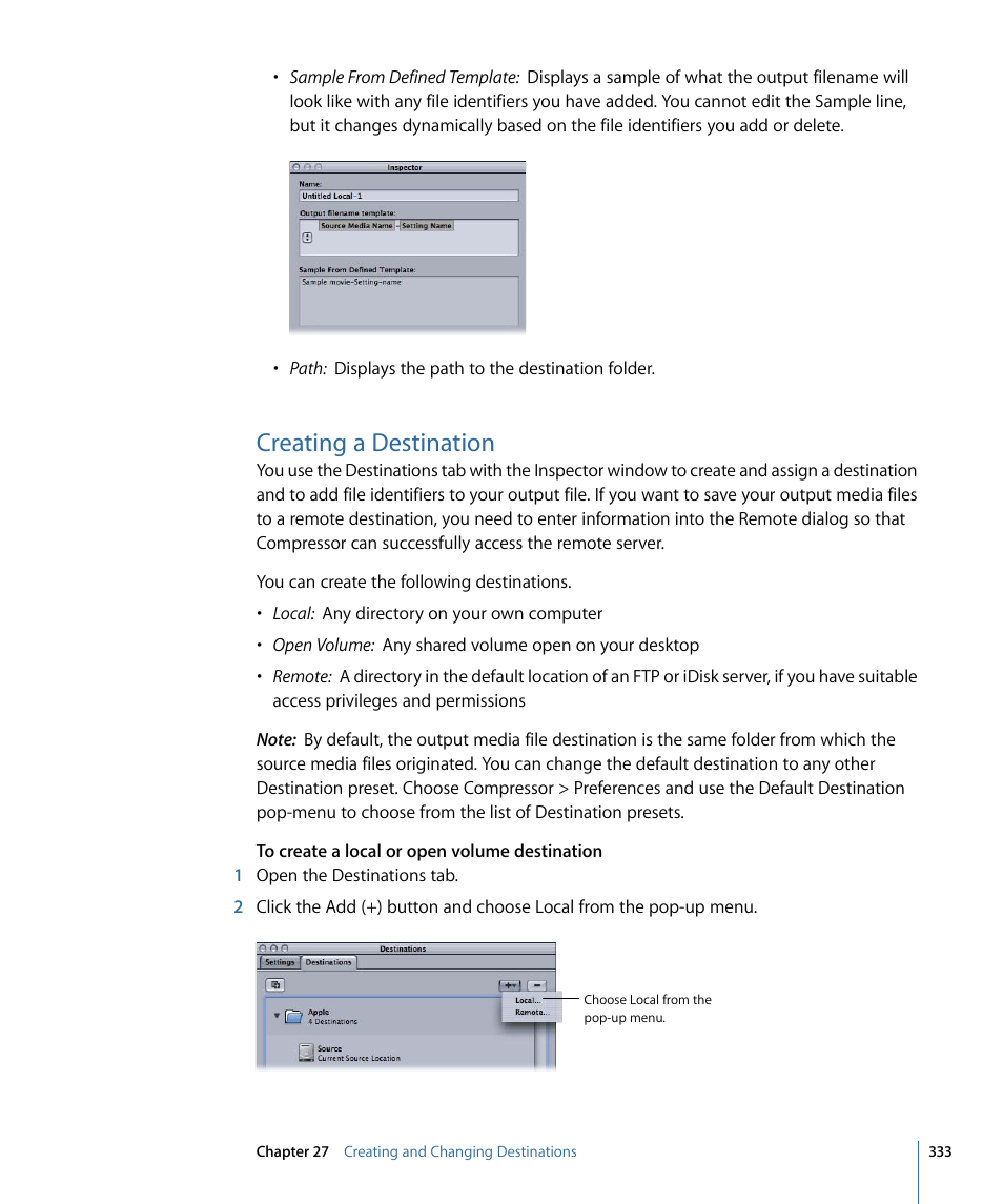 Creating a destination | Apple Compressor 3 User Manual | Page 333 / 368