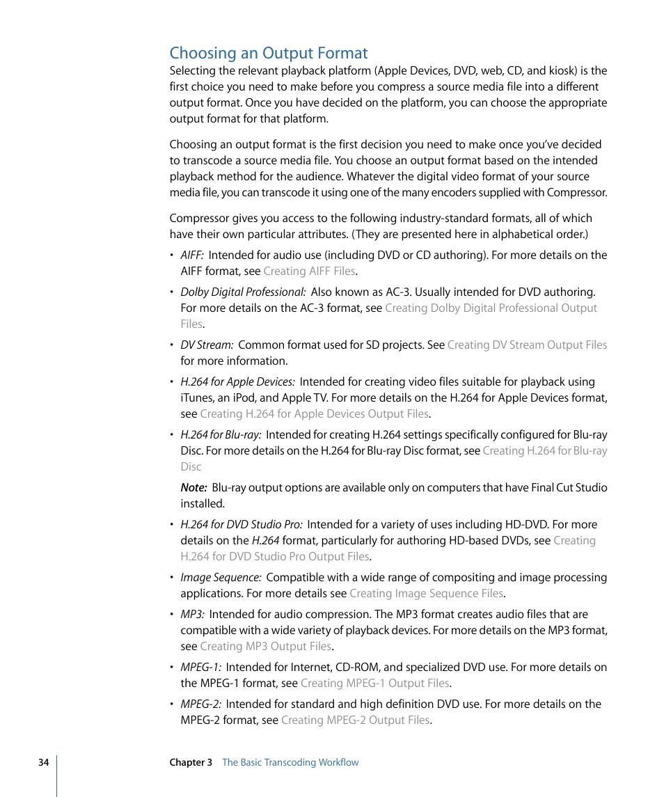 Choosing an output format | Apple Compressor 3 User Manual | Page 34 / 368