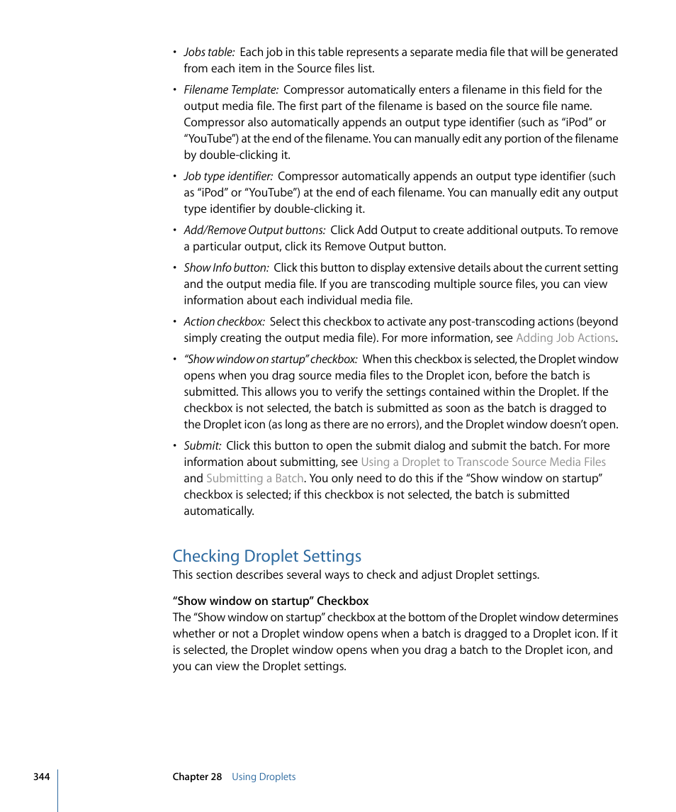 Checking droplet settings | Apple Compressor 3 User Manual | Page 344 / 368