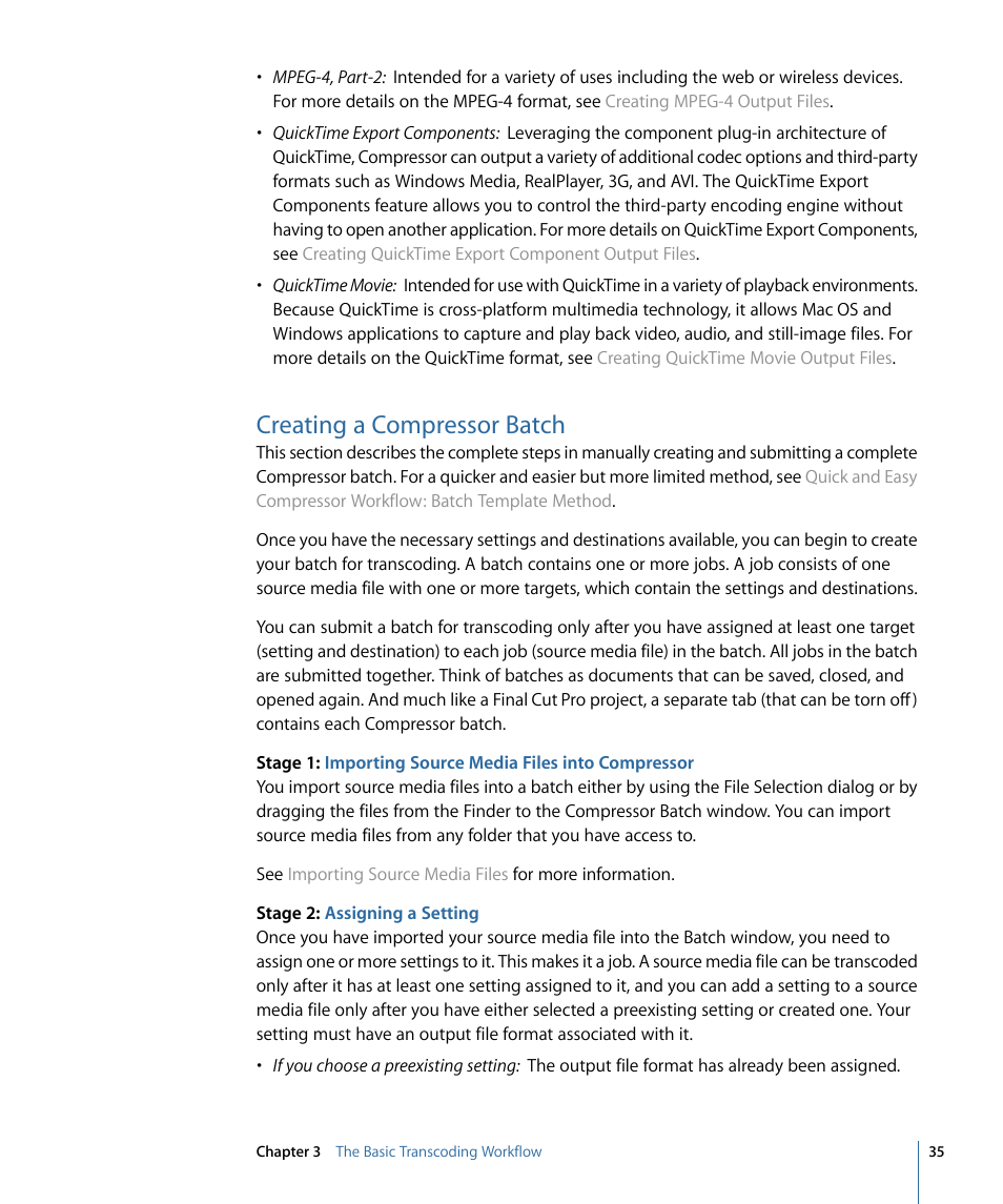 Creating a compressor batch | Apple Compressor 3 User Manual | Page 35 / 368