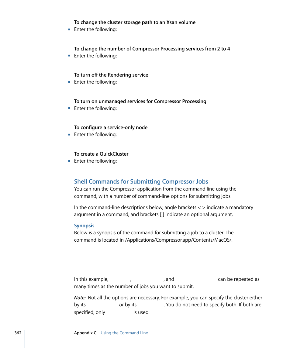 Shell commands for submitting compressor jobs, Synopsis | Apple Compressor 3 User Manual | Page 362 / 368