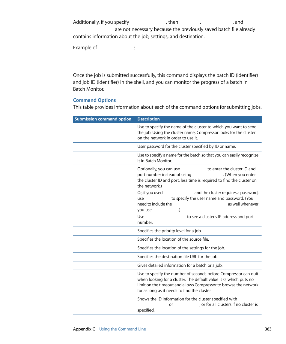 Command options | Apple Compressor 3 User Manual | Page 363 / 368