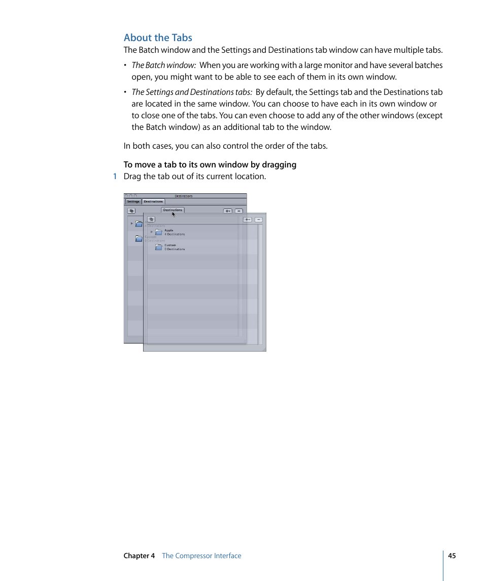 About the tabs | Apple Compressor 3 User Manual | Page 45 / 368