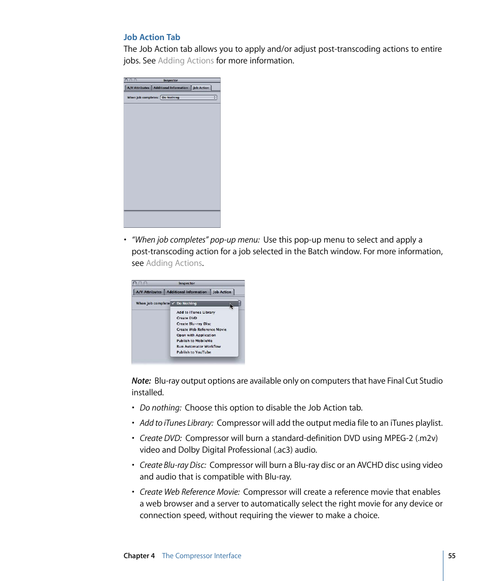 Job action tab | Apple Compressor 3 User Manual | Page 55 / 368