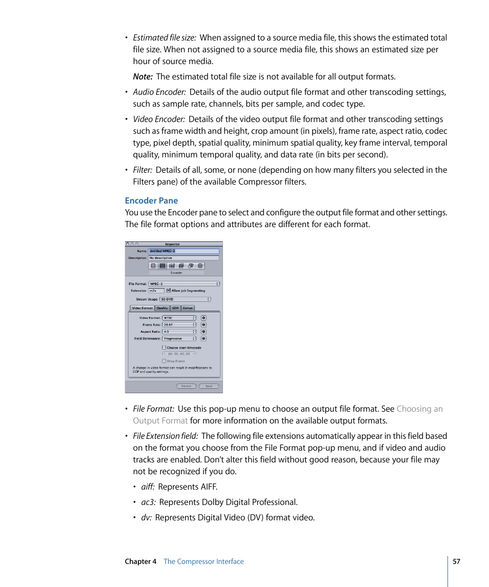 Encoder pane | Apple Compressor 3 User Manual | Page 57 / 368