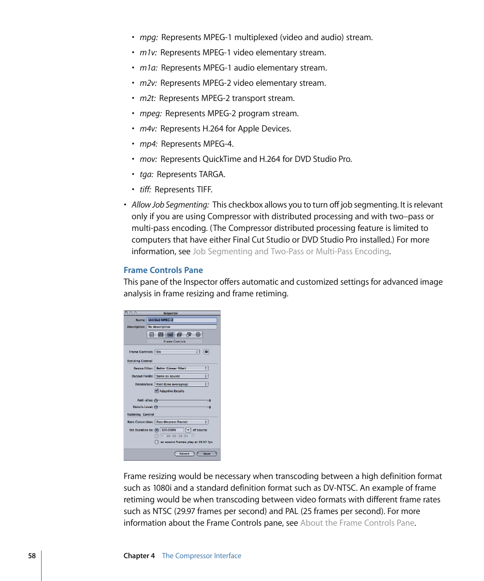 Frame controls pane | Apple Compressor 3 User Manual | Page 58 / 368