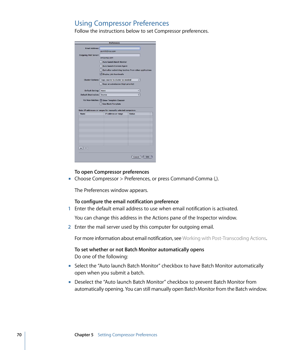 Using compressor preferences | Apple Compressor 3 User Manual | Page 70 / 368