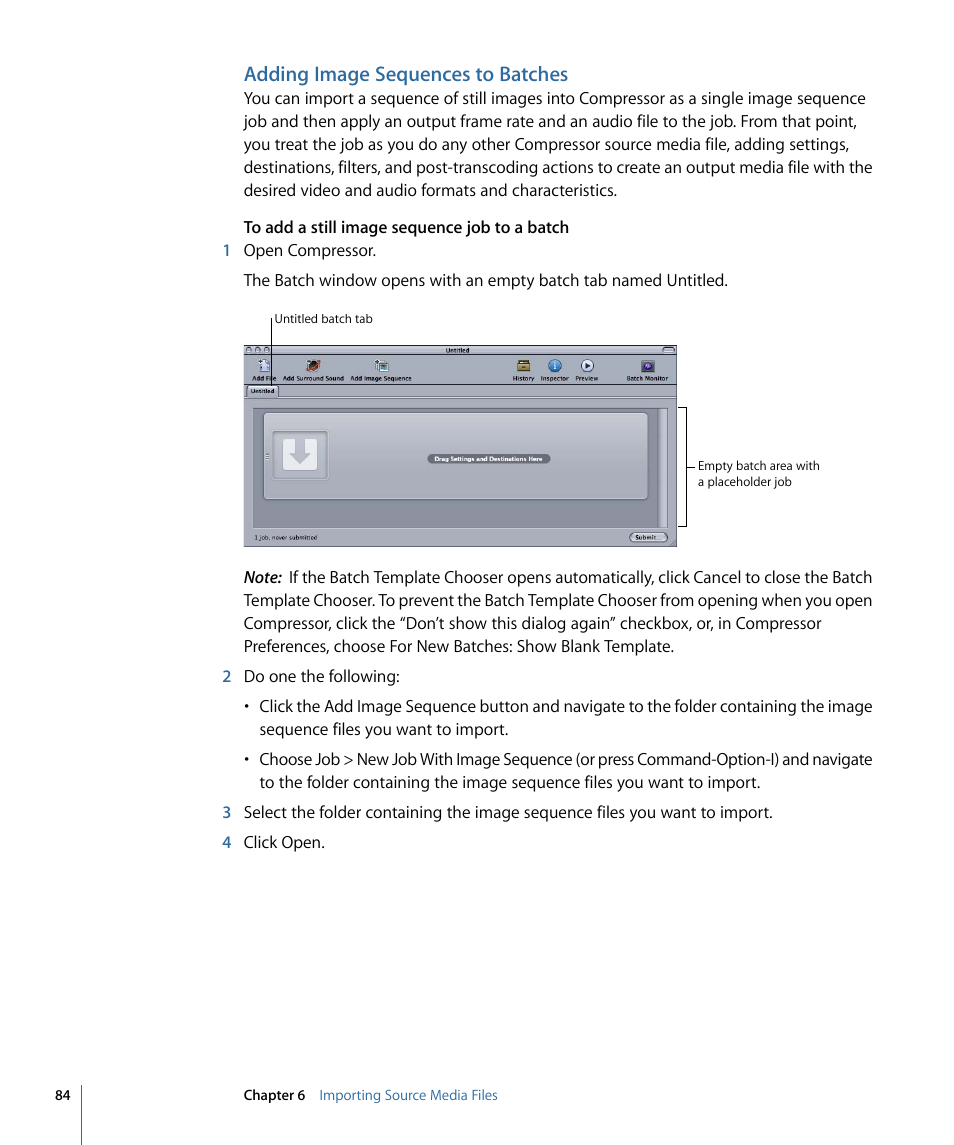 Adding image sequences to batches | Apple Compressor 3 User Manual | Page 84 / 368