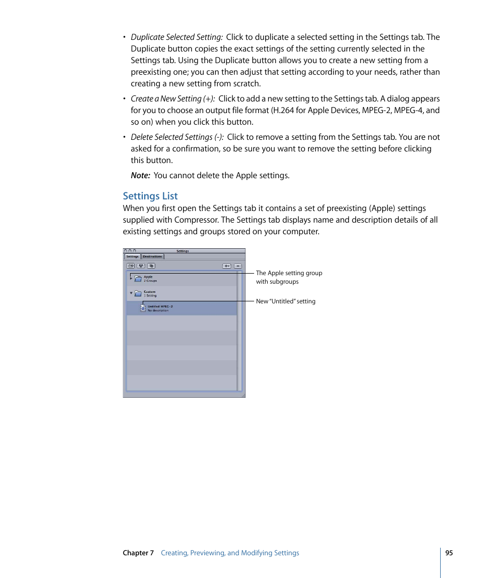 Settings list | Apple Compressor 3 User Manual | Page 95 / 368