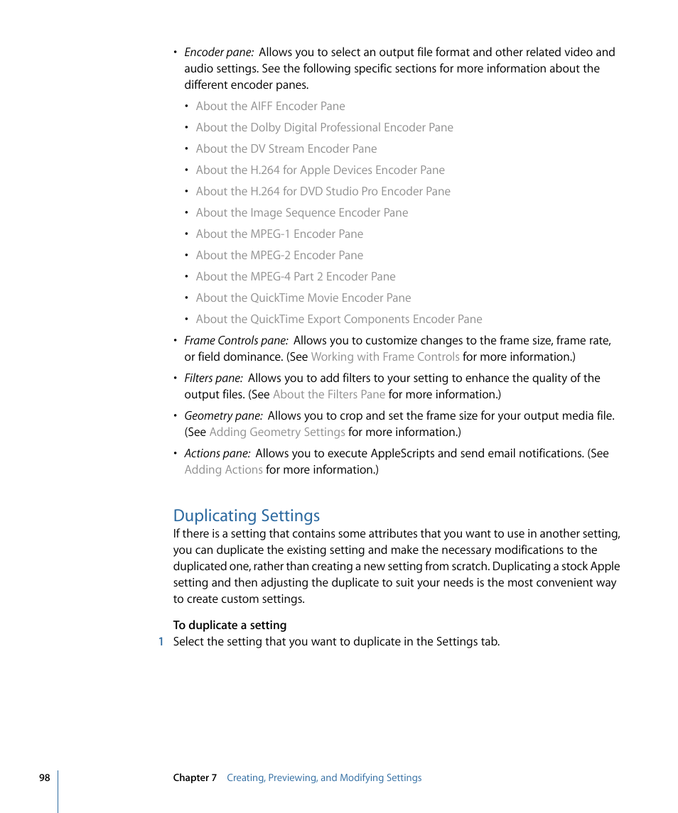 Duplicating settings | Apple Compressor 3 User Manual | Page 98 / 368