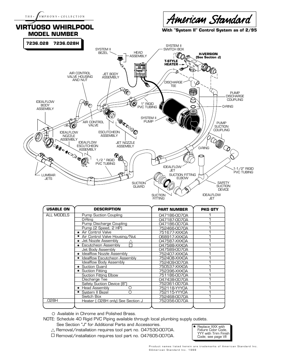 American Standard Virtuoso Whirlpool 7236.028 User Manual | 1 page