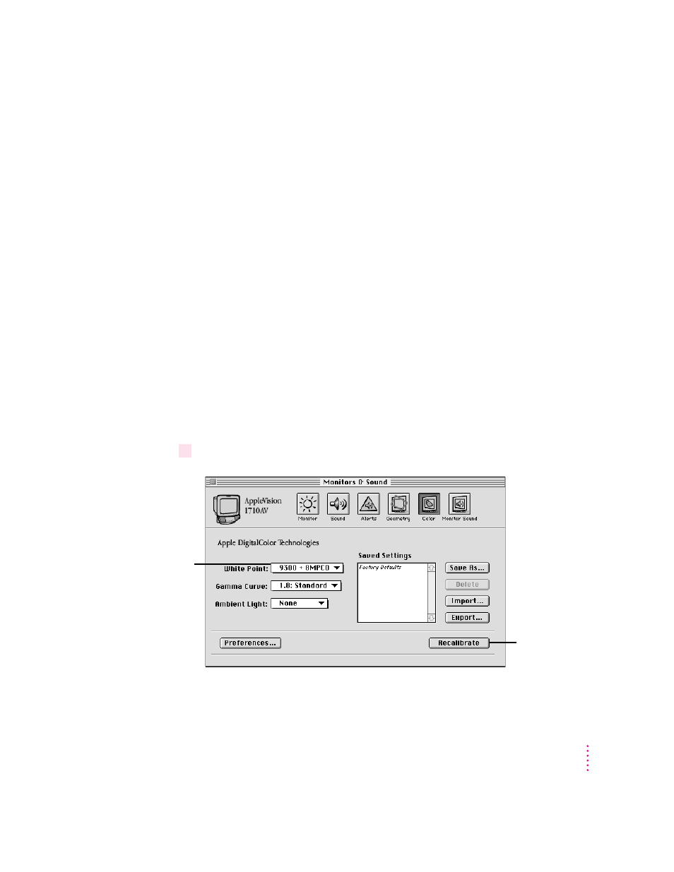 About white point, Setting a white point, Using a white point setting | Apple AppleVision monitors (OS 7.1) User Manual | Page 27 / 68