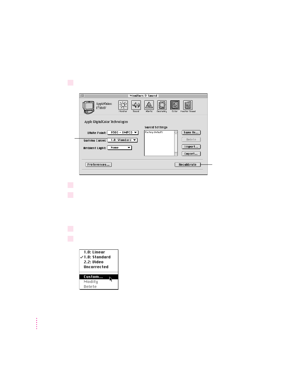 Using a gamma curve setting, Creating a custom gamma curve setting | Apple AppleVision monitors (OS 7.1) User Manual | Page 32 / 68