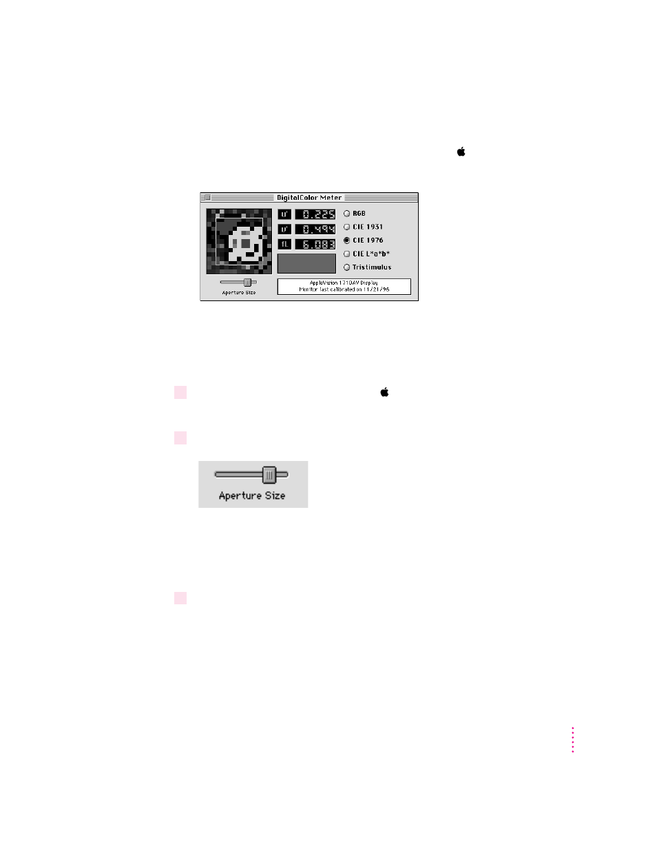 Launching digitalcolor meter, Measuring a color | Apple AppleVision monitors (OS 7.1) User Manual | Page 59 / 68