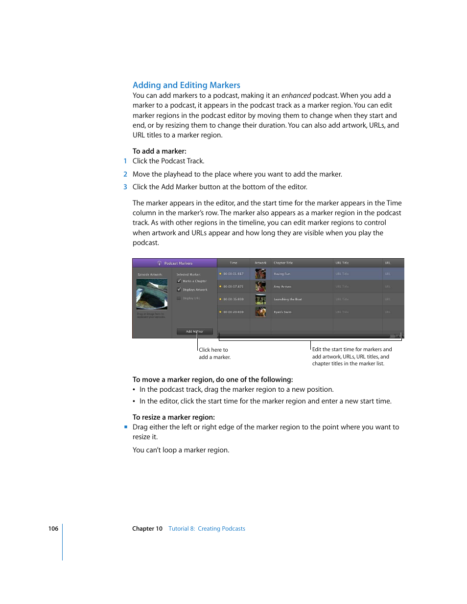 Adding and editing markers | Apple GarageBand '09 User Manual | Page 106 / 122