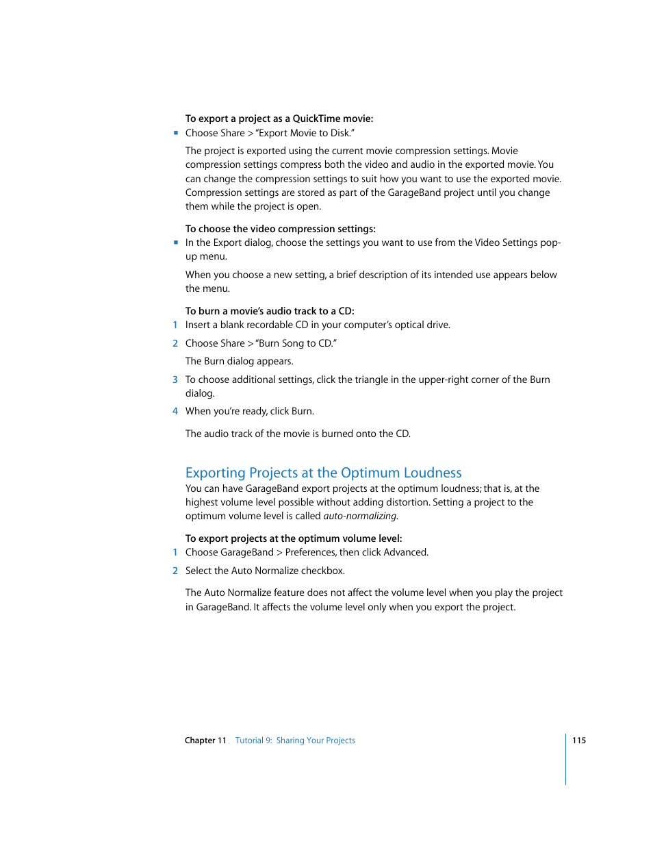 Exporting projects at the optimum loudness | Apple GarageBand '09 User Manual | Page 115 / 122