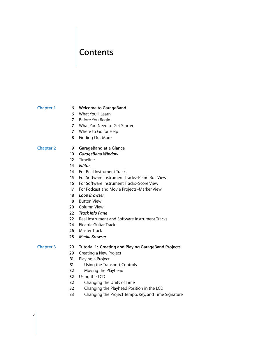 Apple GarageBand '09 User Manual | Page 2 / 122