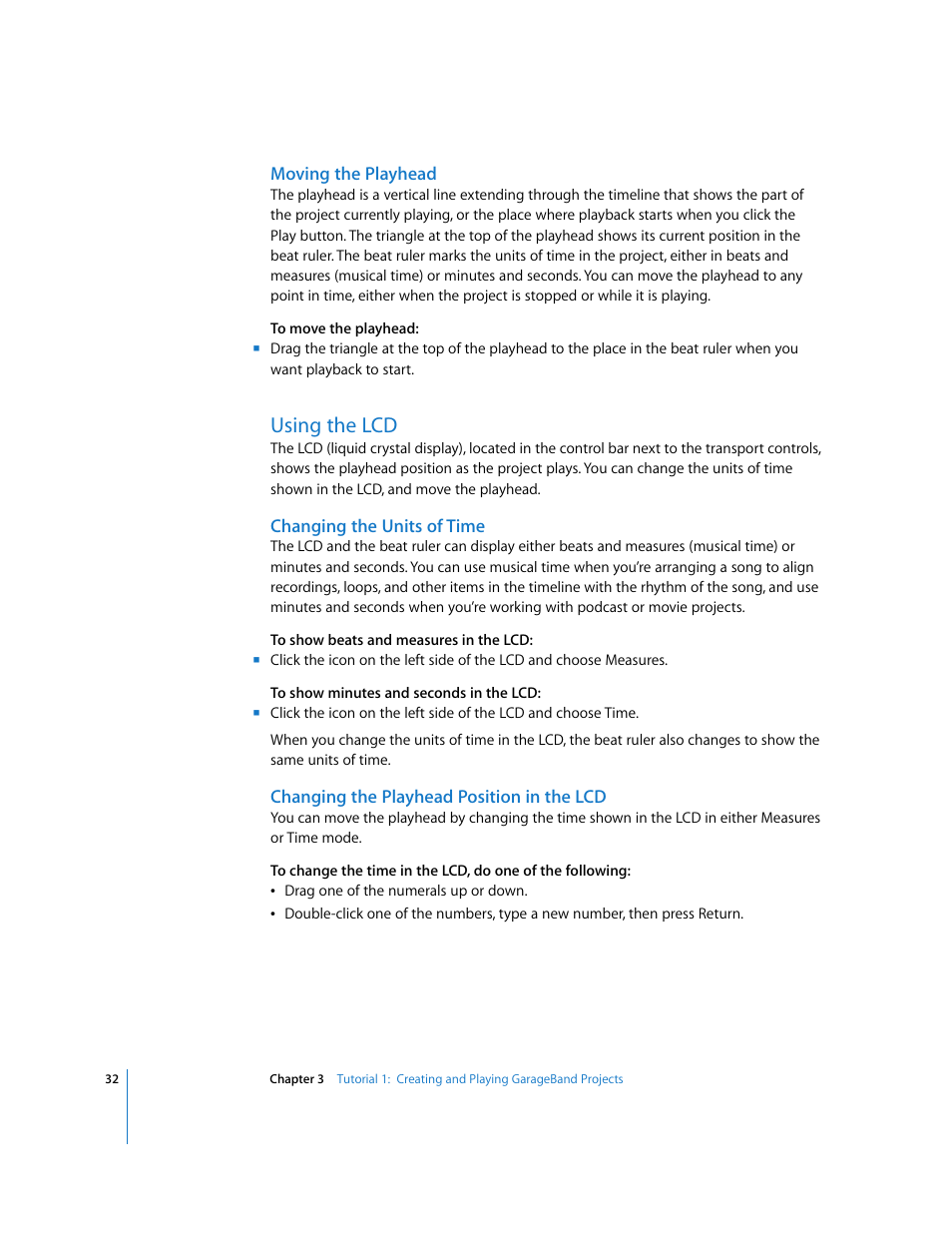 Using the lcd | Apple GarageBand '09 User Manual | Page 32 / 122