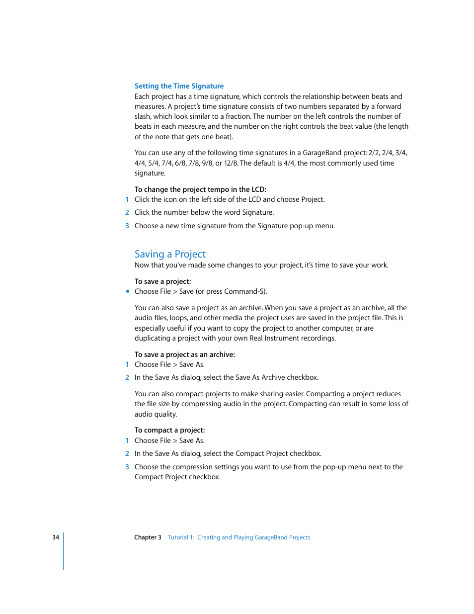 Saving a project | Apple GarageBand '09 User Manual | Page 34 / 122