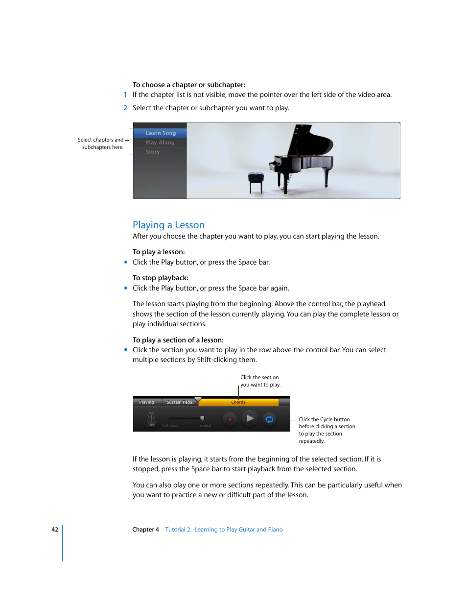 Playing a lesson | Apple GarageBand '09 User Manual | Page 42 / 122
