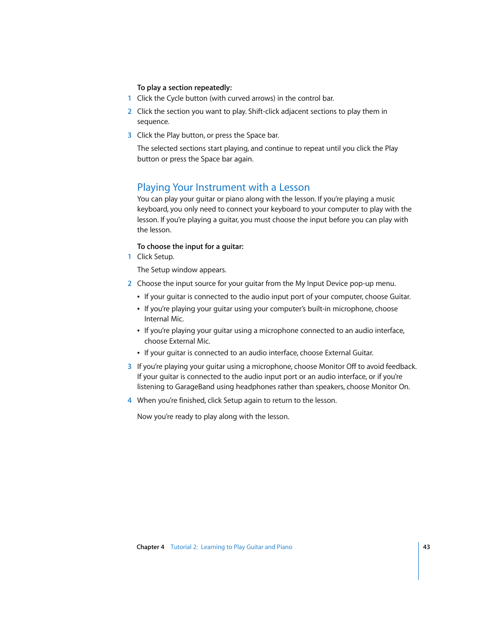 Playing your instrument with a lesson | Apple GarageBand '09 User Manual | Page 43 / 122
