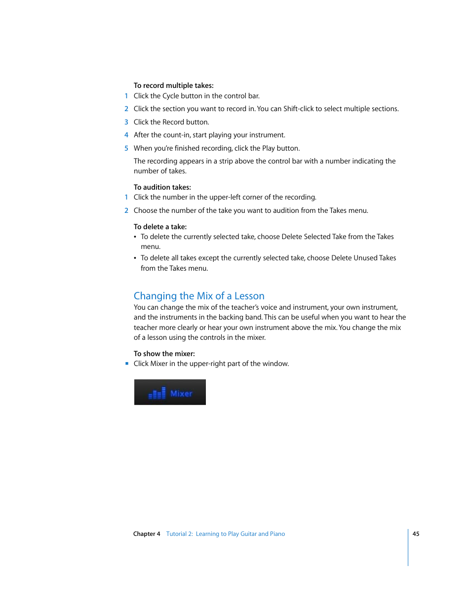 Changing the mix of a lesson | Apple GarageBand '09 User Manual | Page 45 / 122