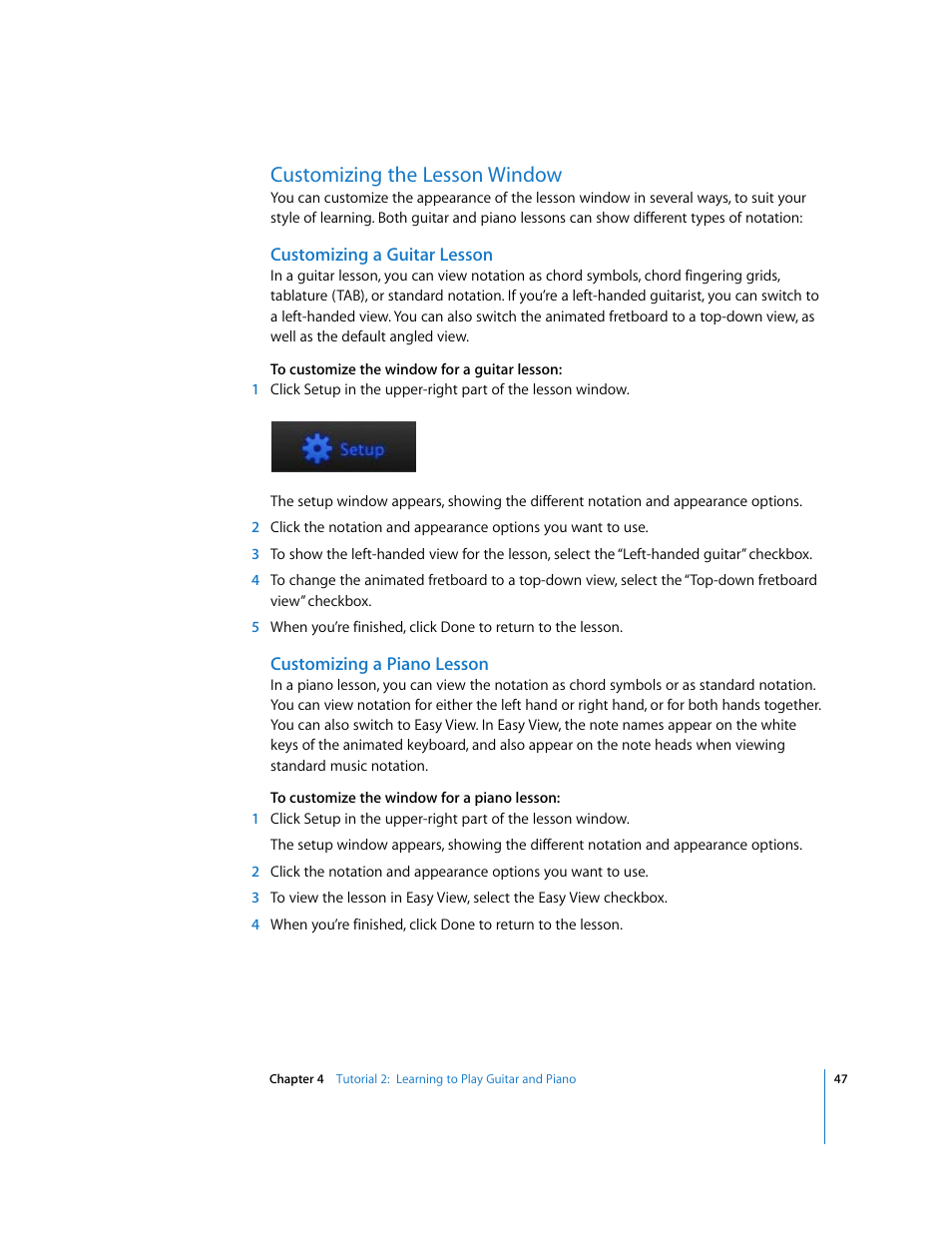 Customizing the lesson window | Apple GarageBand '09 User Manual | Page 47 / 122